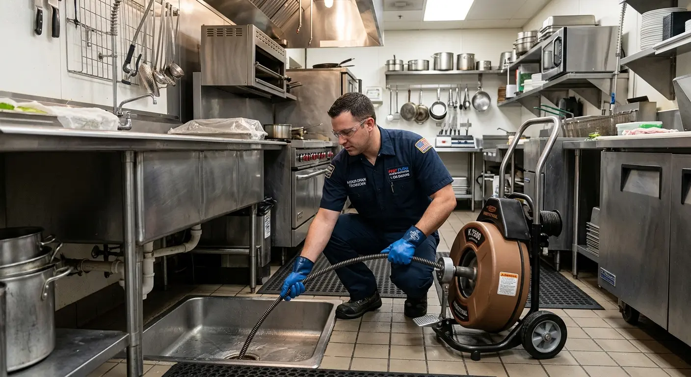 Commercial drain cleaning service in a restaurant kitchen in Kalifornsky